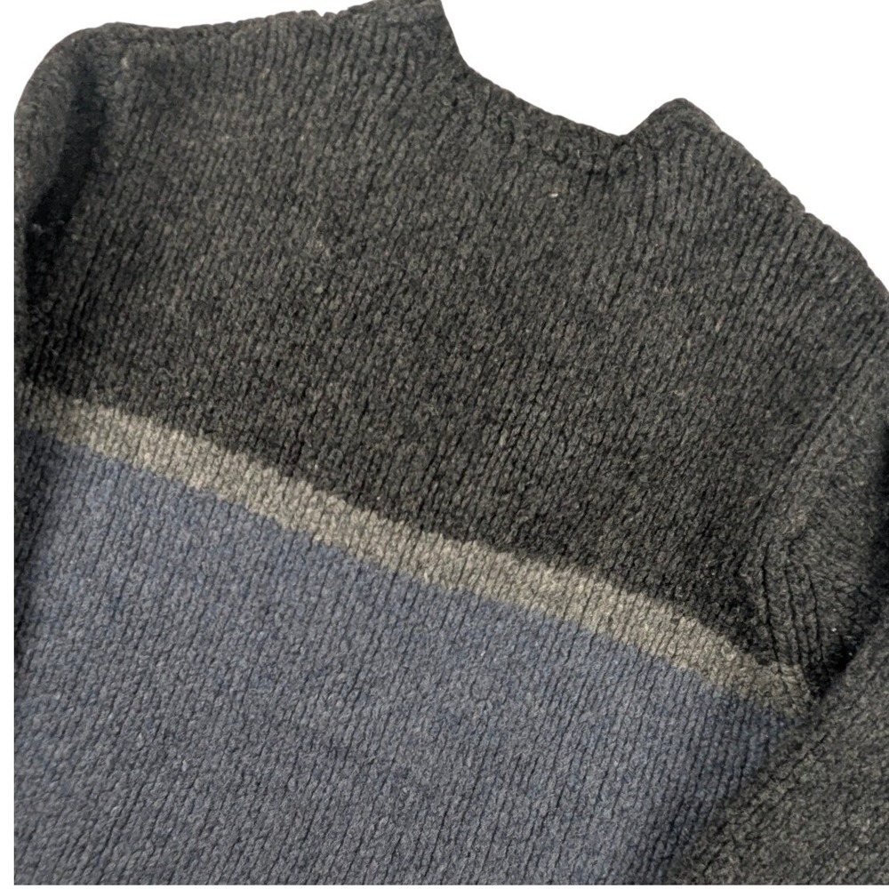 LL Bean Mens L Lambswool Colorblock Sweater Chunky Grey Blue Crewneck Canada VTG